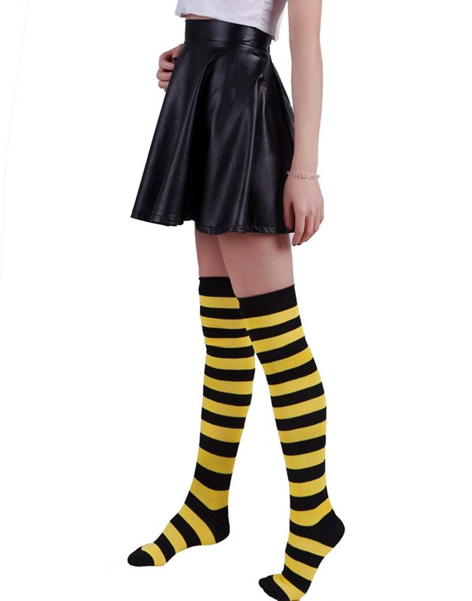Medias de rayas negras y amarilla medias de estilo abejas - Imagen 3